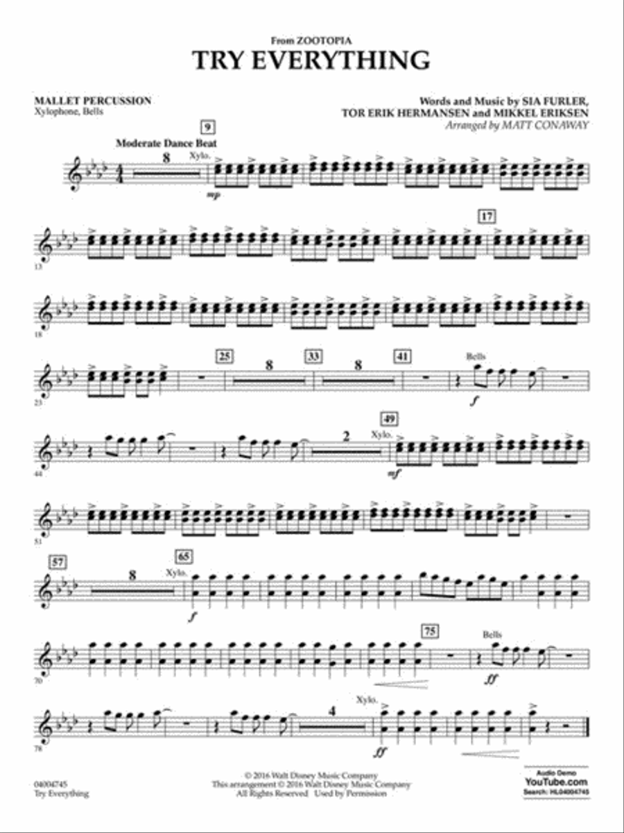 Try Everything (from Zootopia) Concert Band scores gallery preview page 10