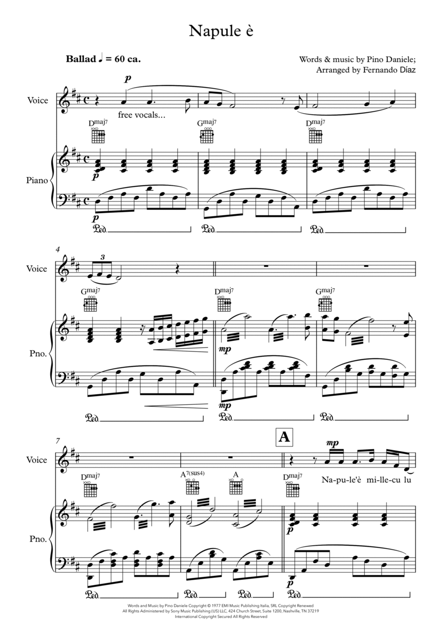 Napule È Piano, Vocal, Guitar scores gallery preview page 1