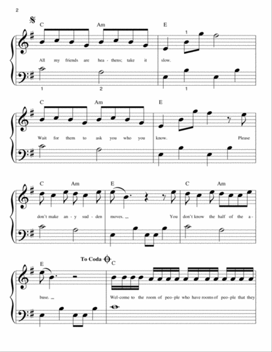 Heathens Easy Piano scores gallery preview page 2