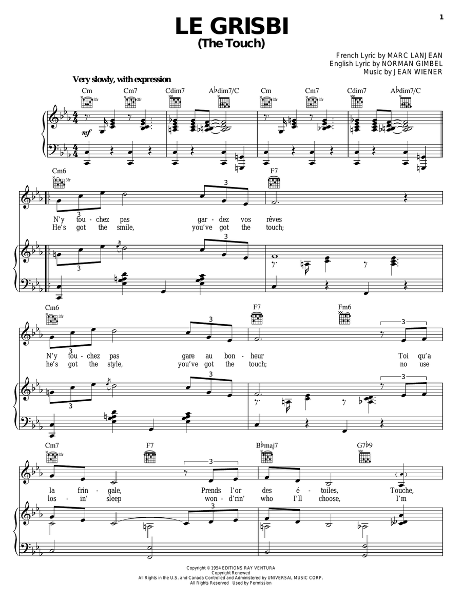 Le Grisbi (The Touch) Le Grisbi (The Touch) Piano, Vocal, Guitar scores gallery preview page 1
