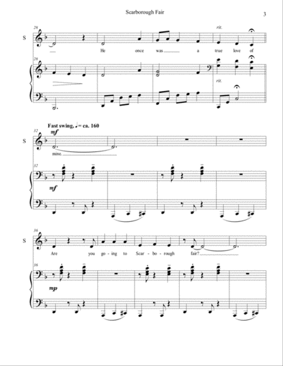 Scarborough Fair - folk/jazz version for voice and piano Soprano Voice scores gallery preview page 3