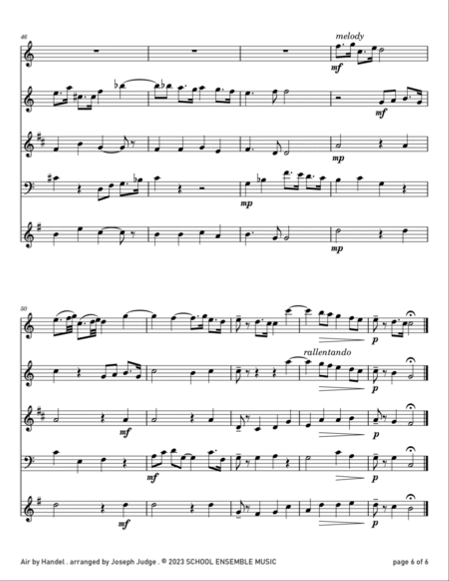 Air by Handel for Woodwind Quartet in Schools Air by Handel for Woodwind Quartet in Schools Woodwind Quartet scores gallery preview page 6