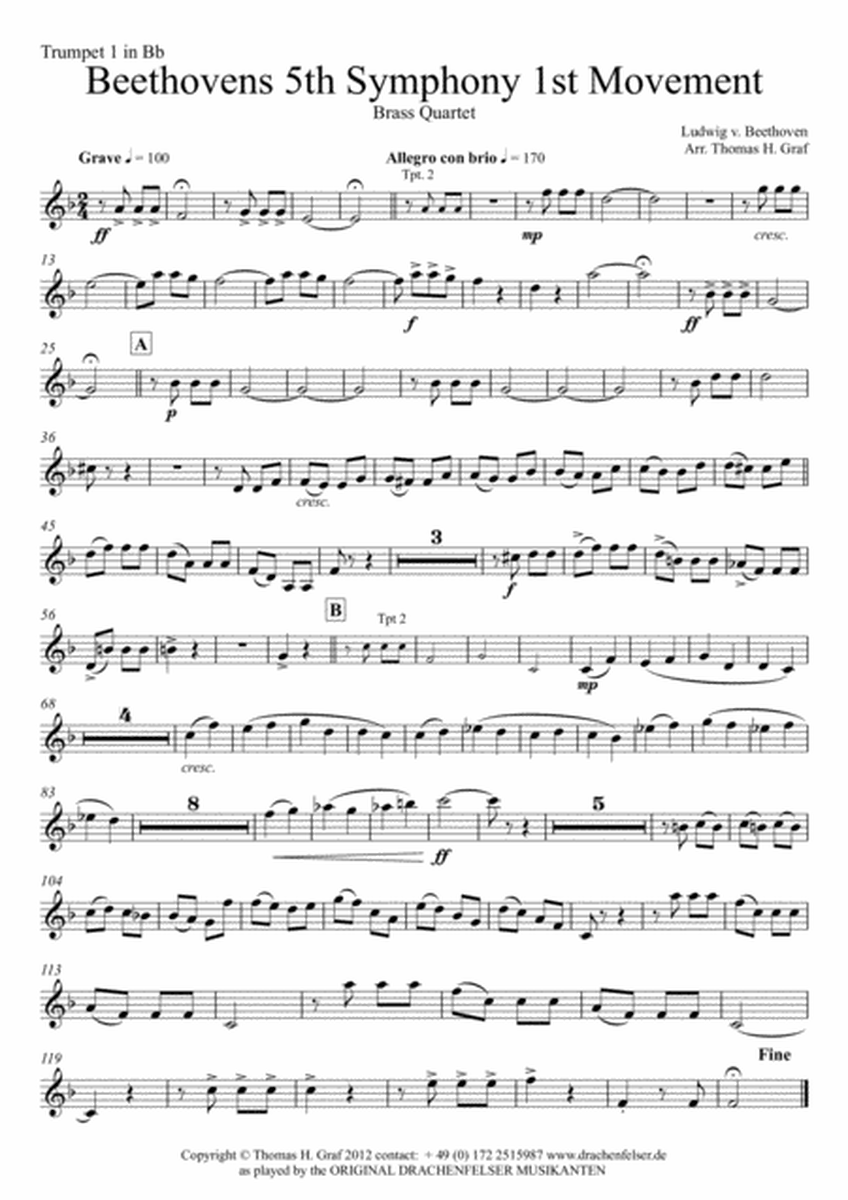 Beethovens 5th Symphony 1st Movement - Brass Quartet image number null