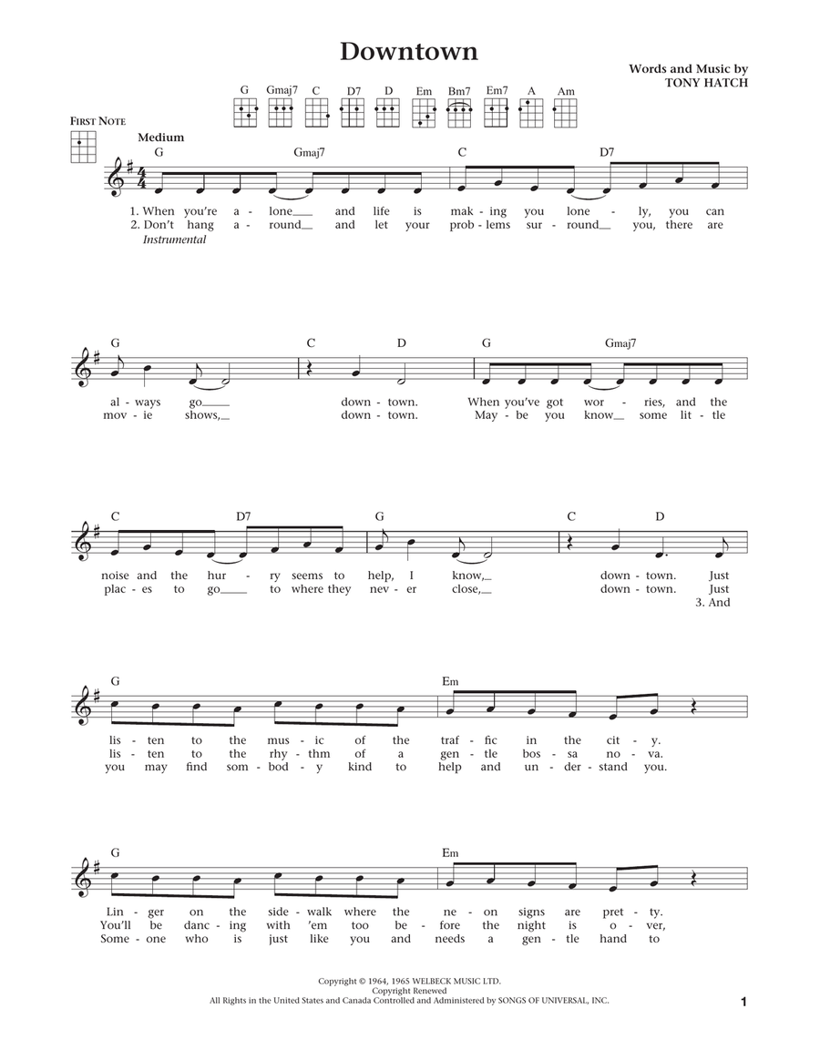 Downtown (from The Daily Ukulele) (arr. Liz and Jim Beloff) Ukulele scores gallery preview page 1