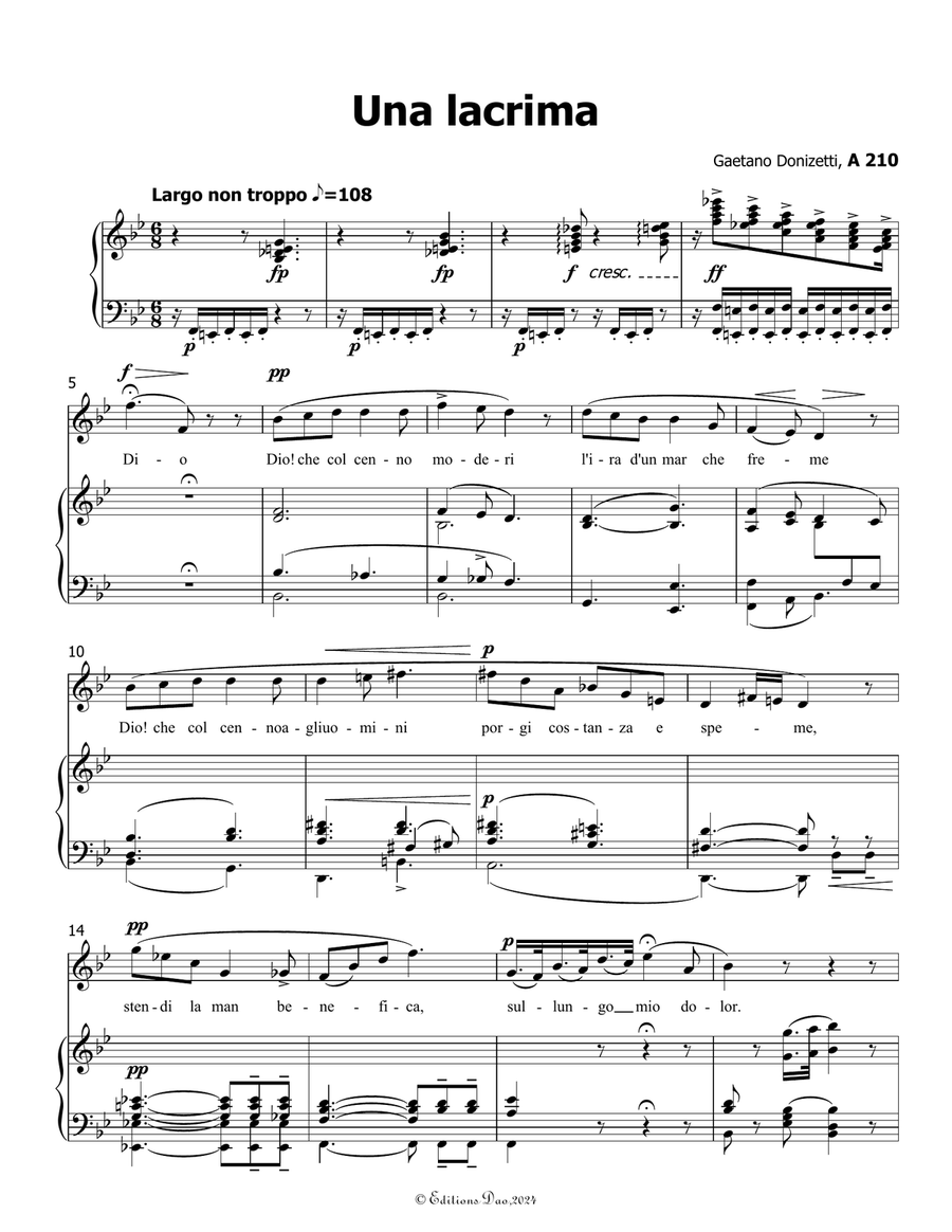 Una lacrima, by Donizetti, A 210, in B flat Major Piano, Vocal scores gallery preview page 3