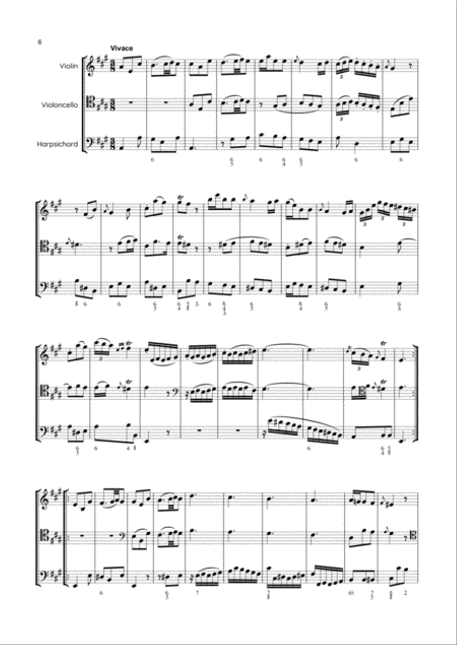 Abel - 6 Trio Sonatas for a violin, violoncello, with thorough base for the harpsichord, WK 86-91 ; Small Ensemble scores gallery preview page 6