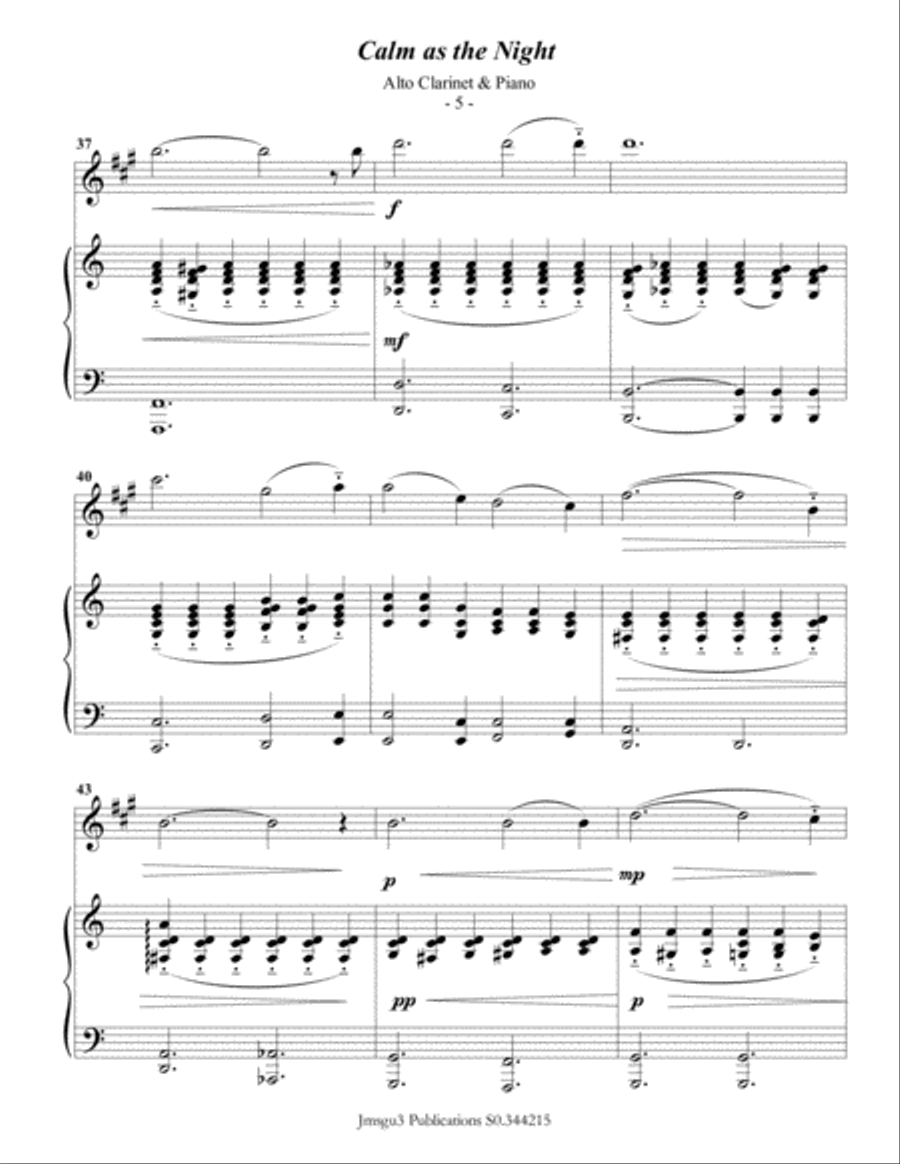 Bohm: Calm as the Night for Alto Clarinet & Piano E-Flat Clarinet scores gallery preview page 5