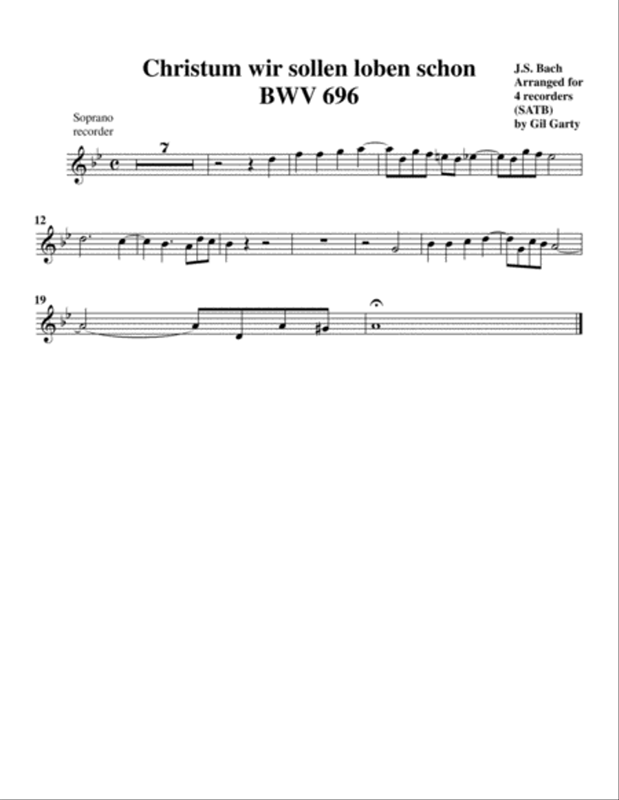 Christum wir sollen loben schon, BWV 696 (arrangement for 4 recorders) Recorder scores gallery preview page 3