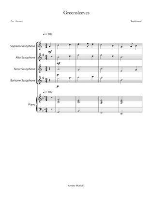 greensleeves saxophone quartet and piano sheet music