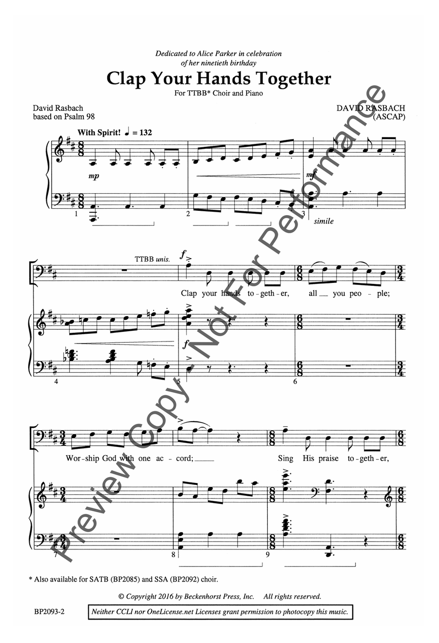 Clap Your Hands Together - TTBB TTBB scores gallery preview page 2