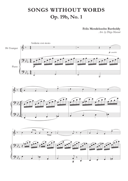 Song Without Words Op. 19 No. 1 for Trumpet and Piano image number null