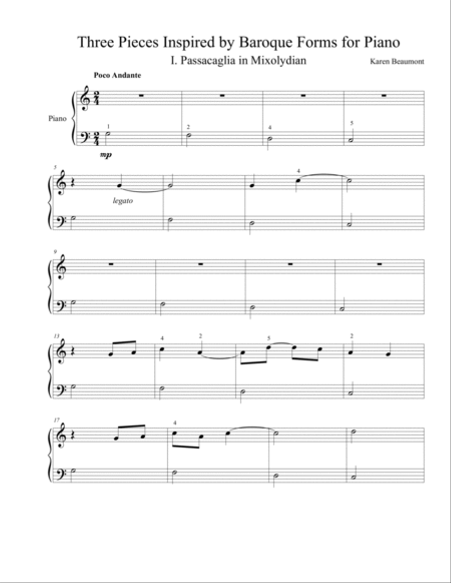 Three Pieces Inspired by Baroque Forms Easy Piano scores gallery preview page 2