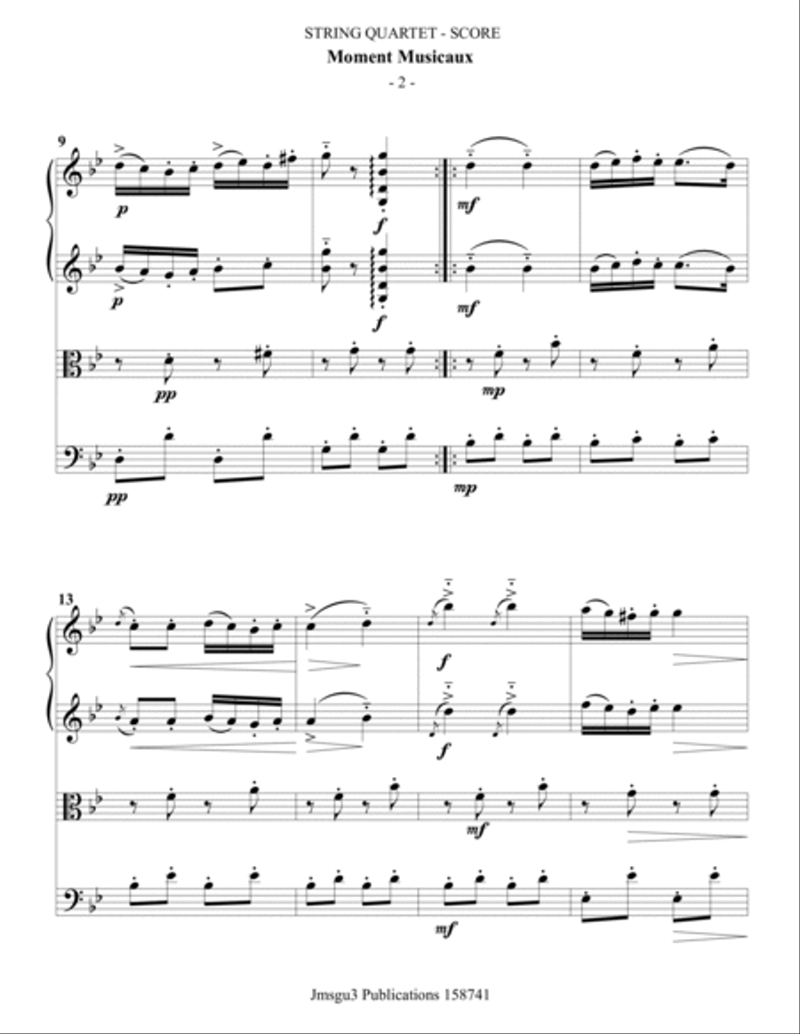 Schubert: Moment Musicaux for String Quartet String Quartet scores gallery preview page 2