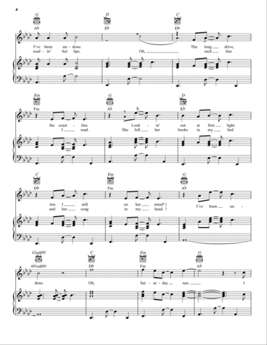 Saturday Sun Piano, Vocal, Guitar scores gallery preview page 4