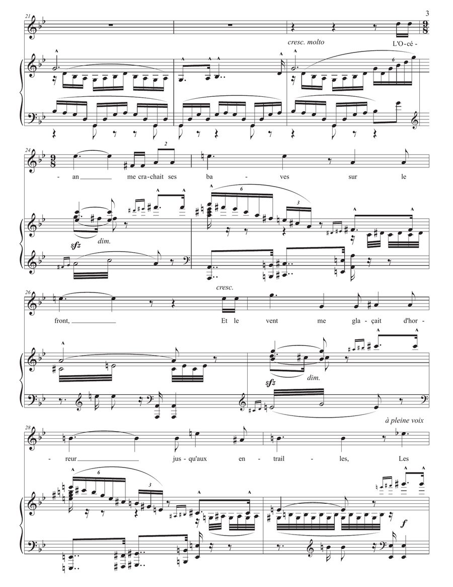 DUPARC: La vague et la cloche (transposed to G minor) Voice scores gallery preview page 4