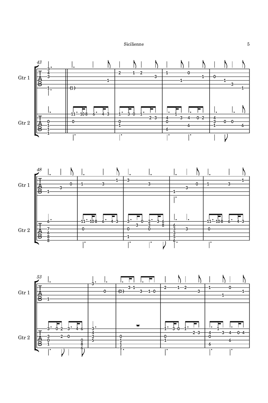 Sicilienne Op. 78 for guitar duo (TAB) Guitar Ensemble scores gallery preview page 5