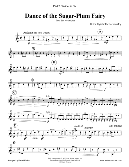 Dance of the Sugar Plum Fairy from The Nutcracker for Woodwind Trio (2 Clarinets, Cello or Bassoon)