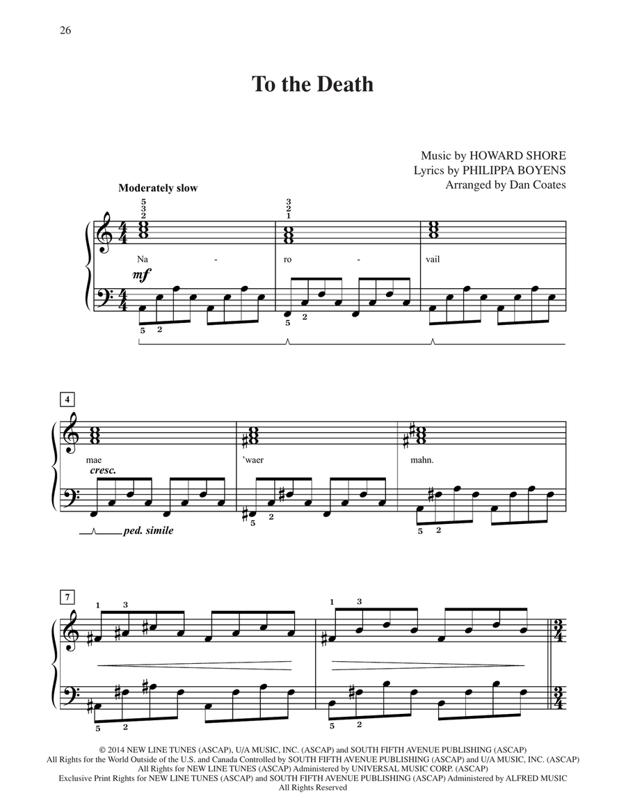 To The Death (from The Hobbit: The Battle of the Five Armies) (arr. Dan Coates) Easy Piano scores gallery preview page 1