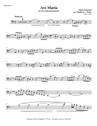 Ave Maria for Two Solo Instruments - Bassoon 1