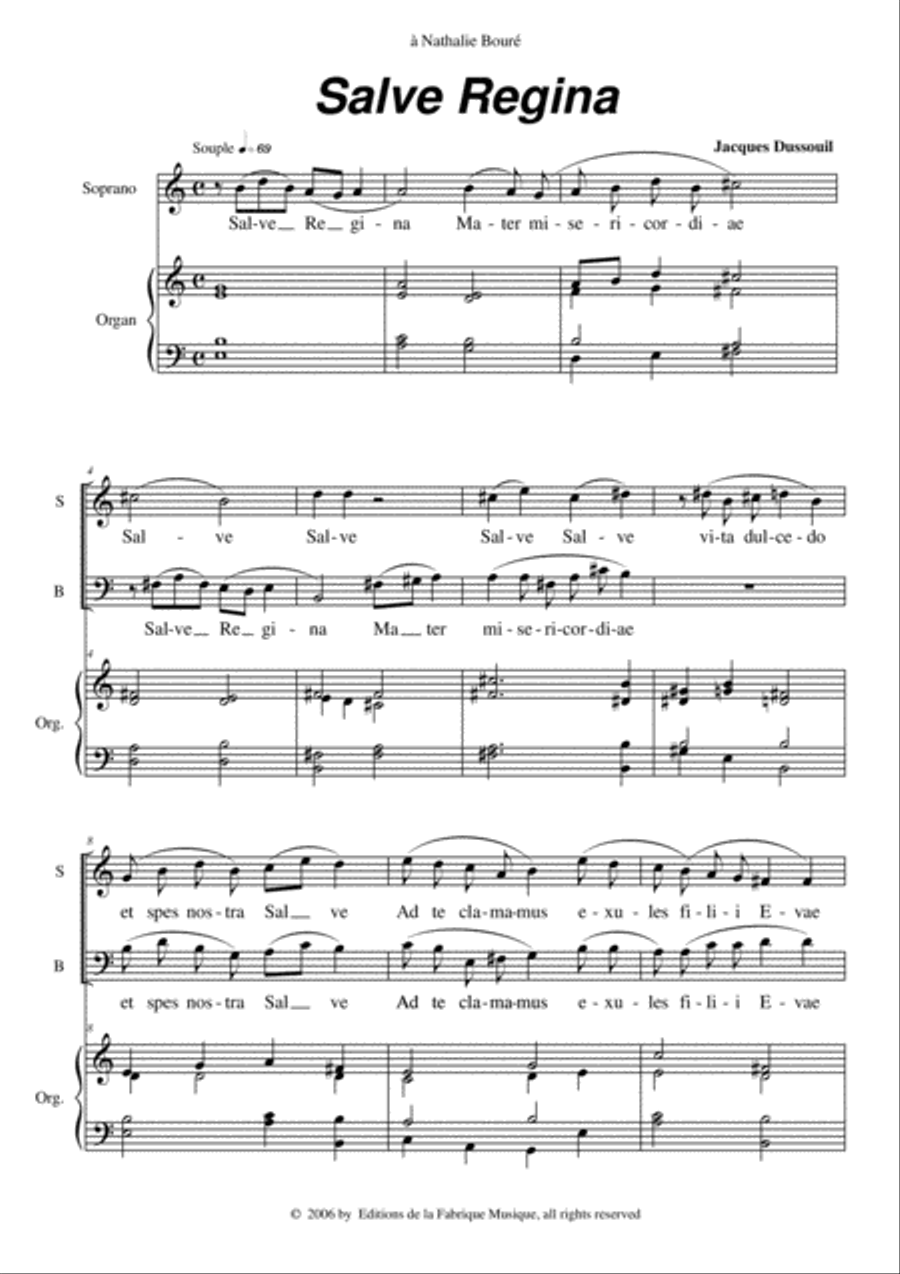 Jacques Dussouil: Salve Régina for soprano, baritone and organ Vocal Duet scores gallery preview page 2