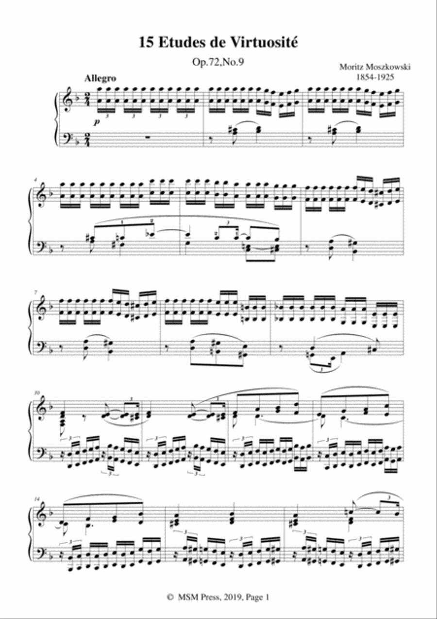 Moszkowski-15 Etudes de Virtuosité,Op.72,No.9,Allegro in d minor Piano Method scores gallery preview page 3