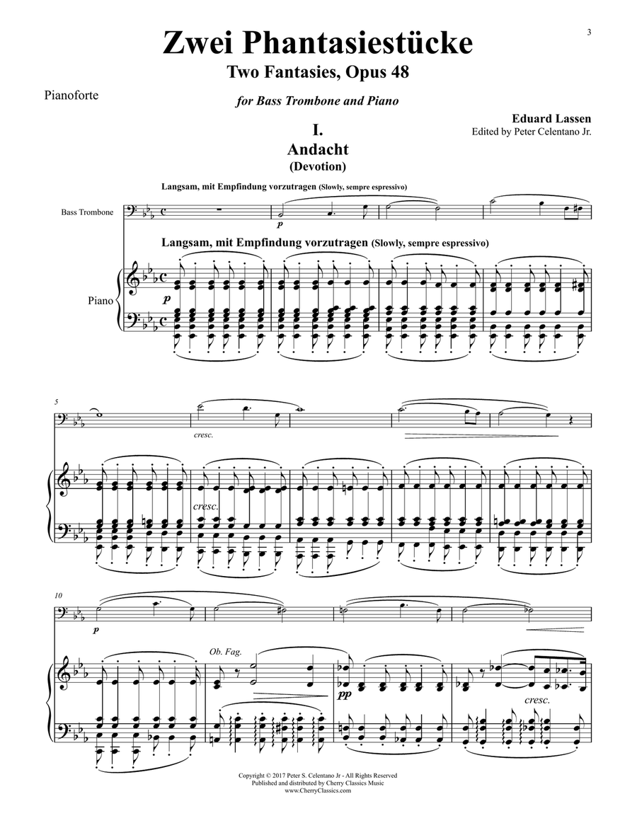 Two Fantasies (Zwei Phantasiestücke) for Bass Trombone and Piano Bass Trombone scores gallery preview page 3