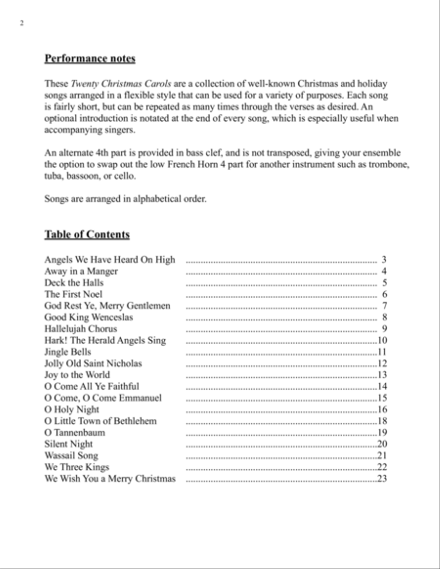Twenty Christmas Carols for French Horn Quartet French Horn Quartet scores gallery preview page 2