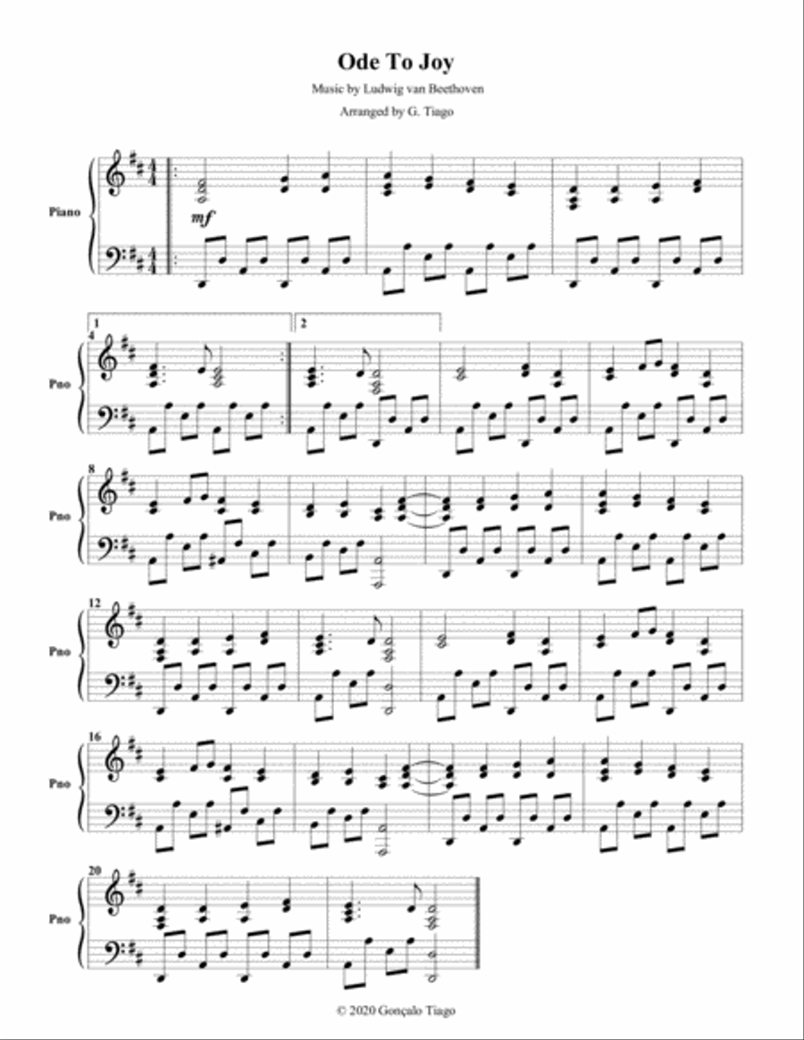 Ode To Joy (Piano Solo) Ode To Joy (Piano Solo) Piano Solo scores gallery preview page 1