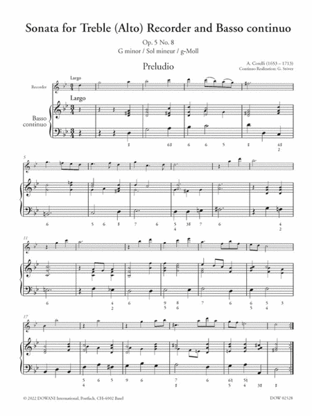 Sonata for Treble (Alto) Recorder and B.c.