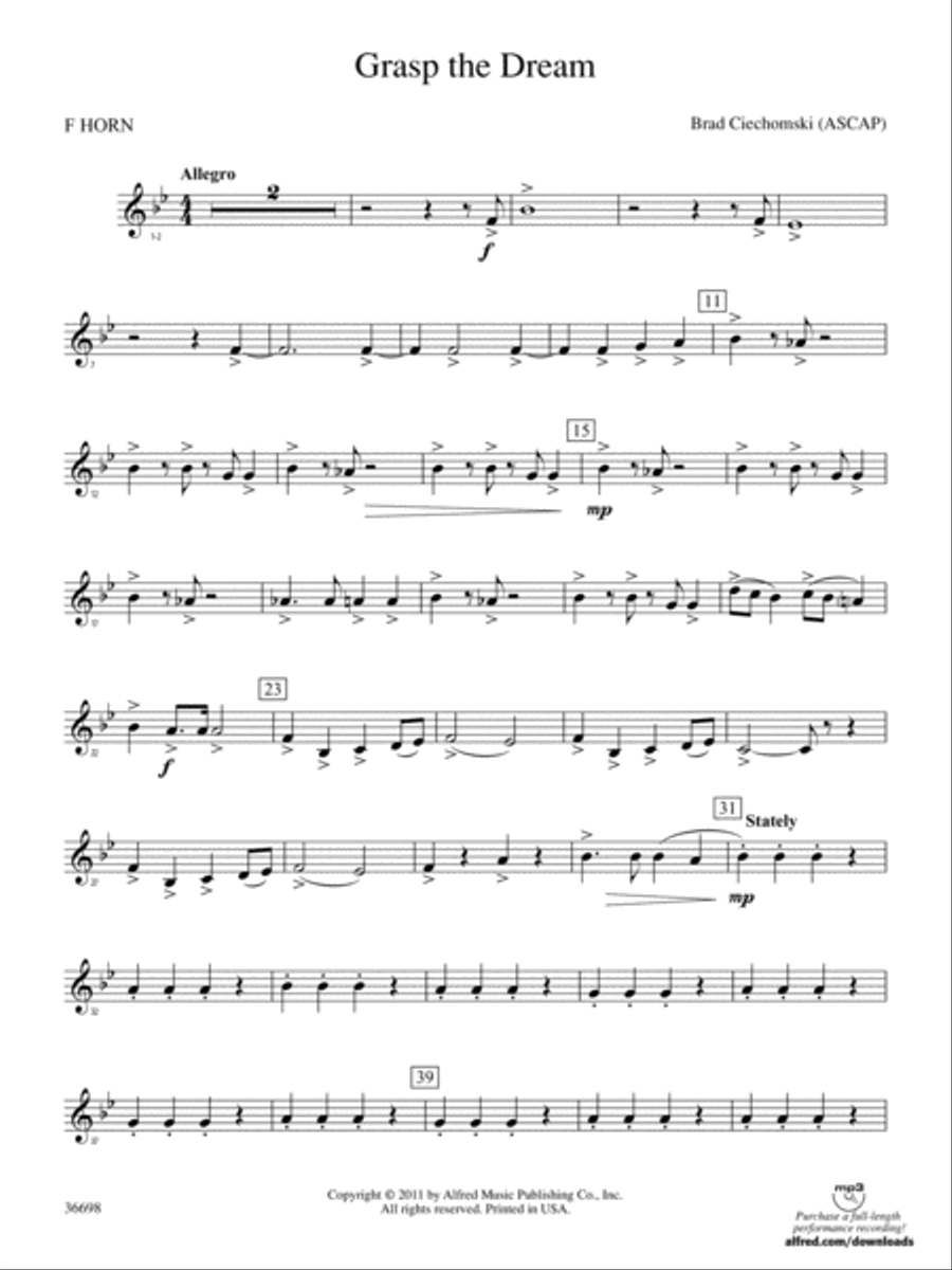 Grasp the Dream: 1st F Horn Concert Band scores gallery preview page 1