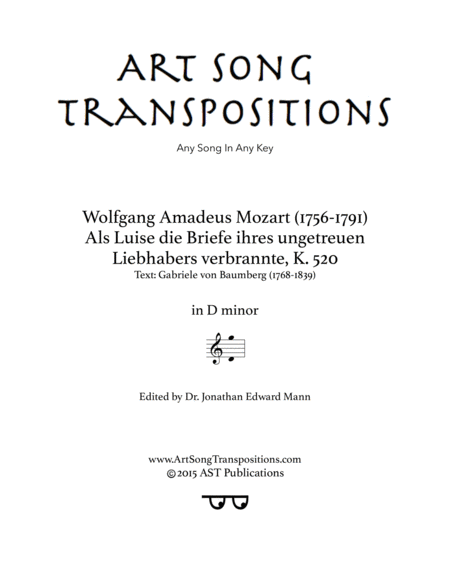 MOZART: Als Luise die Briefe, K. 520 (transposed to D minor)