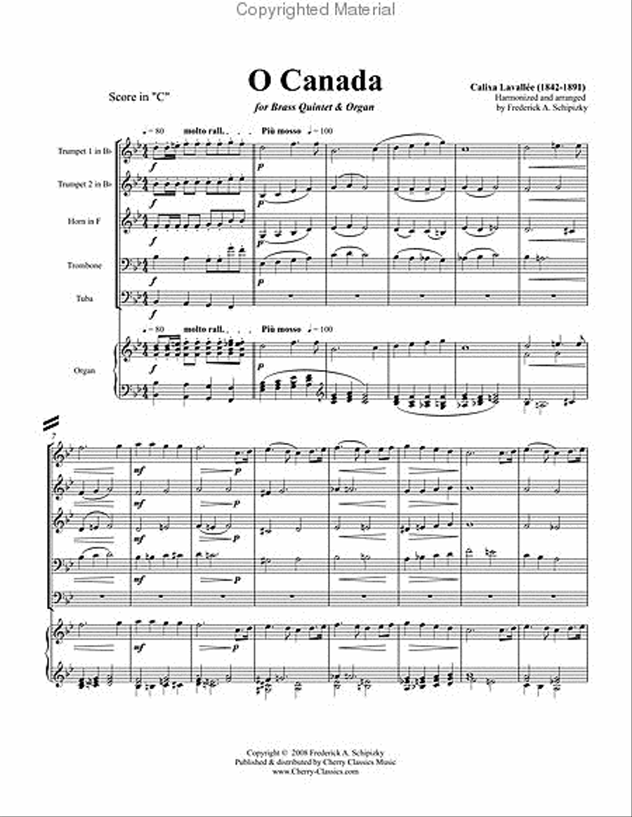 O Canada O Canada Organ scores gallery preview page 2