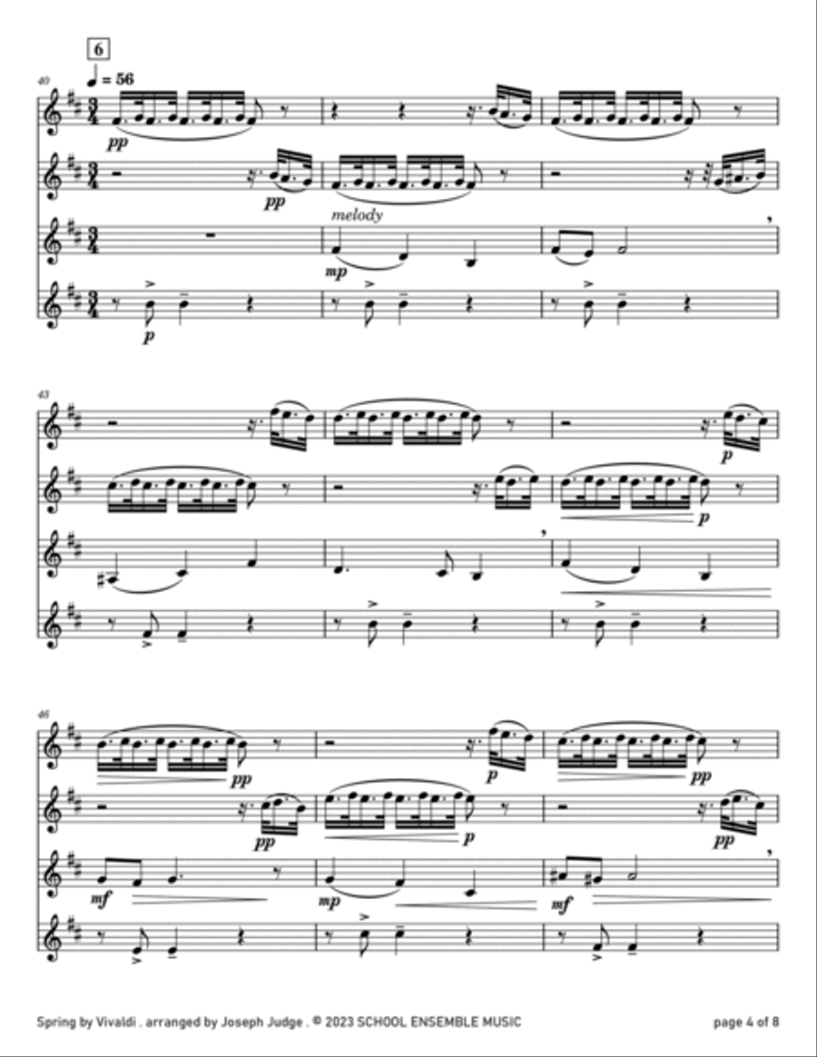 Spring by Vivaldi for Clarinet Quartet in Schools Clarinet Quartet scores gallery preview page 4