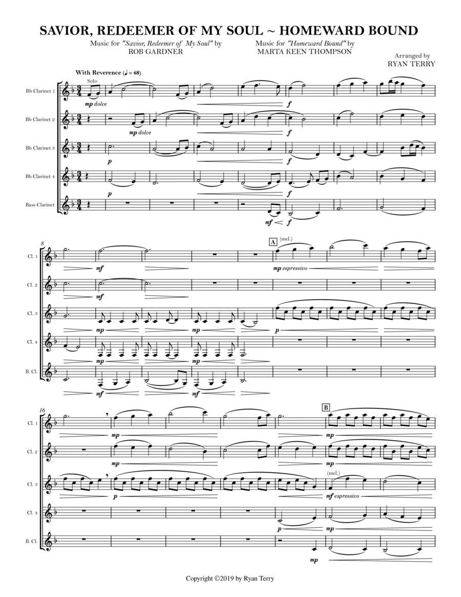 Savior, Redeemer of My Soul ~ Homeward Bound Clarinet Quintet scores gallery preview page 1