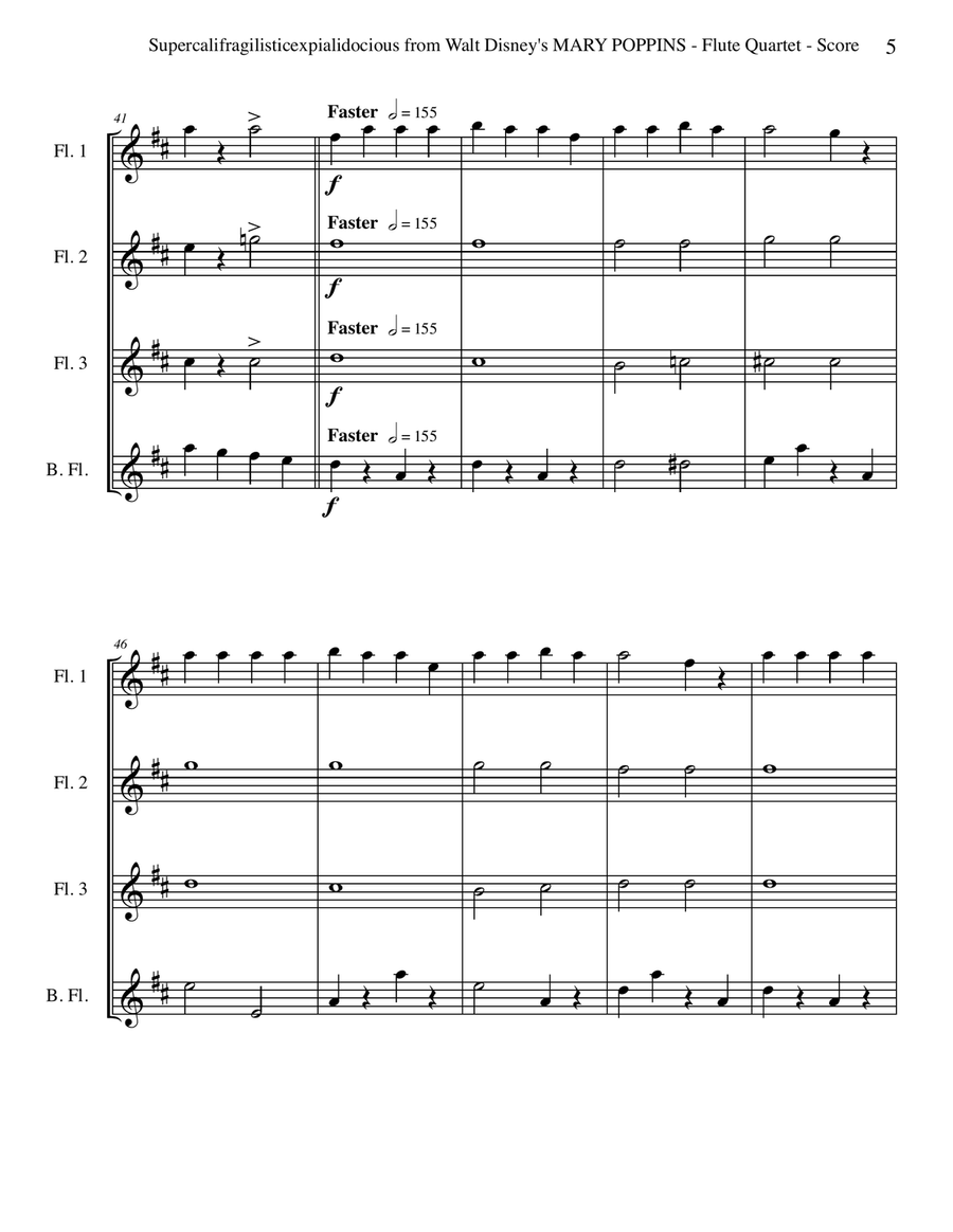 Supercalifragilisticexpialidocious from Walt Disney's MARY POPPINS Woodwind Quartet scores gallery preview page 5