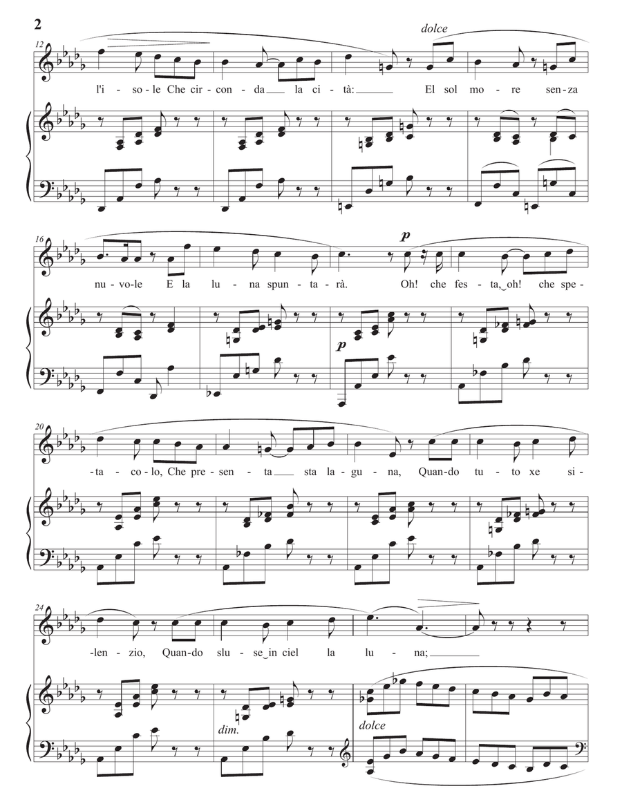 HAHN: Sopra l'acqua indormenzada (transposed to D-flat major) Piano, Vocal scores gallery preview page 3