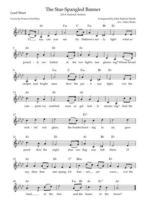 The Star Spangled Banner (USA National Anthem) Lead Sheet (Ab Major)