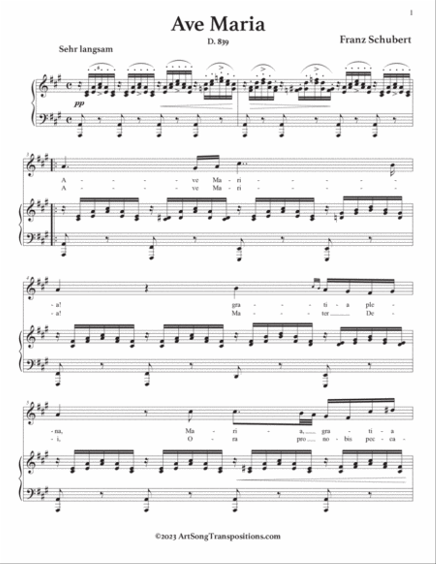 SCHUBERT: Ave Maria, D. 839 (transposed to B-flat major, A major, and A-flat major) Voice scores gallery preview page 6