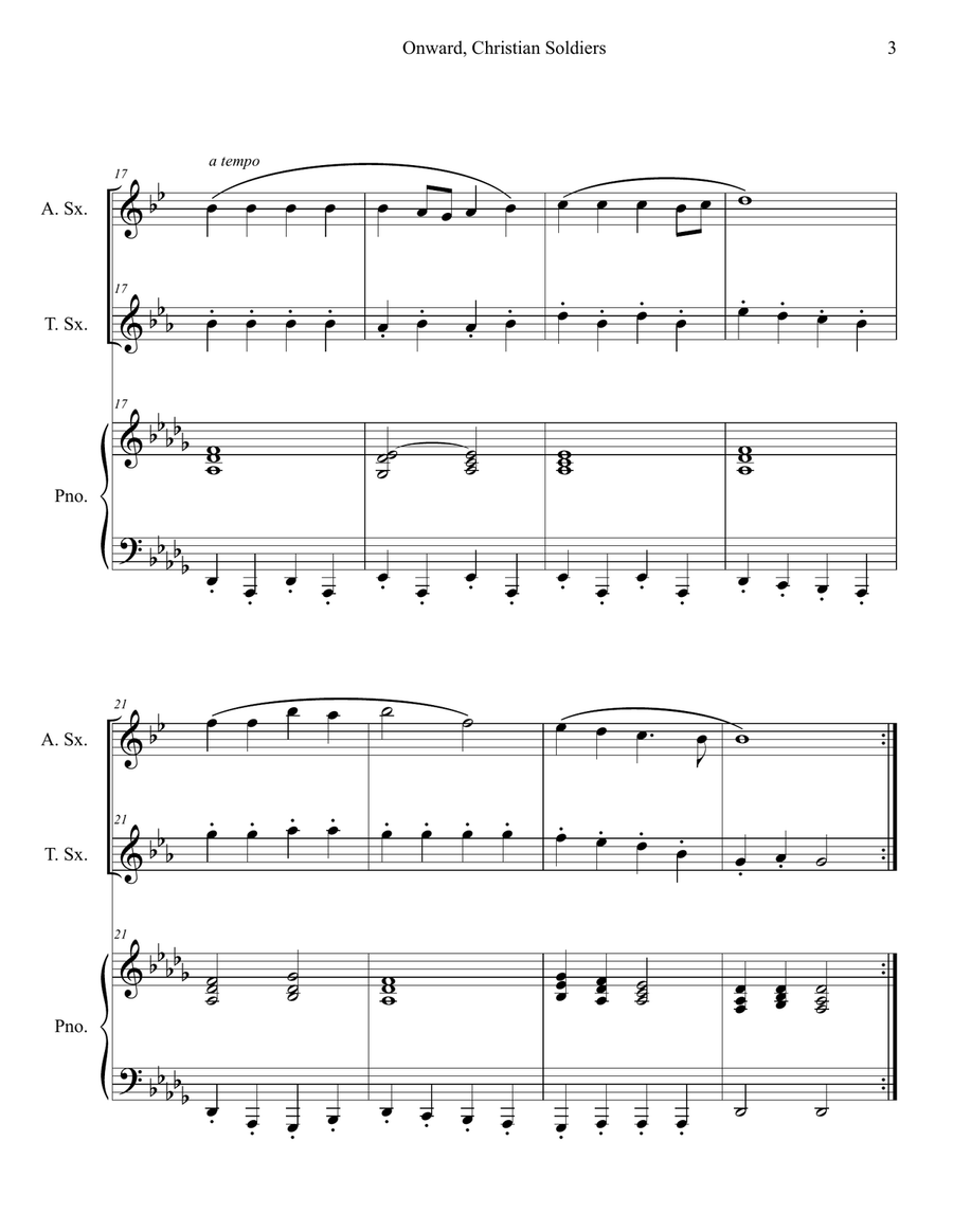 Onward Christian Soldiers (Alto and Tenor Sax Duet with Piano Accompaniment) Woodwind Duet scores gallery preview page 3