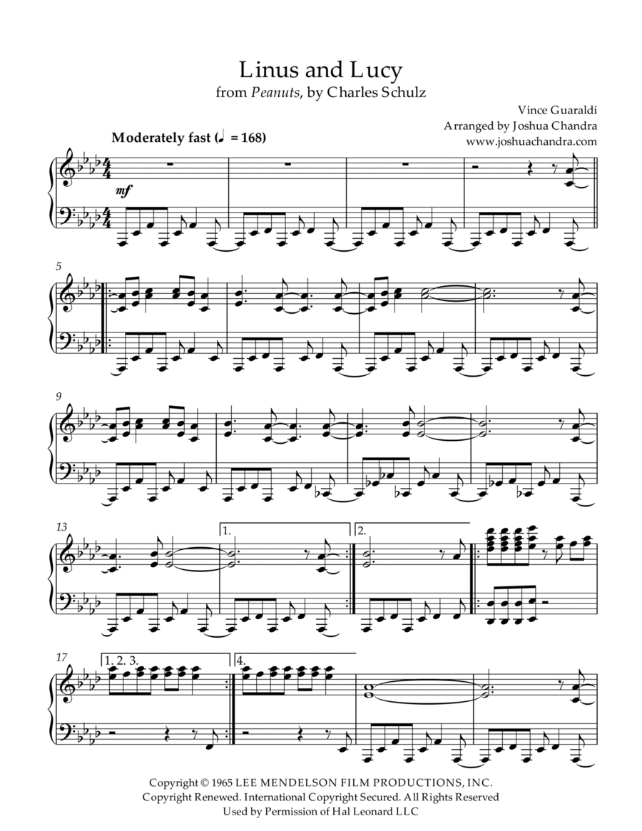 Linus And Lucy Piano Solo scores gallery preview page 1