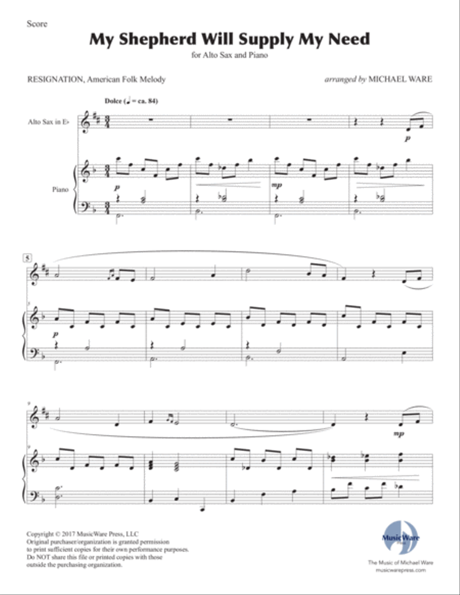 My Shepherd Will Supply My Need (Alto Sax) Alto Saxophone scores gallery preview page 2