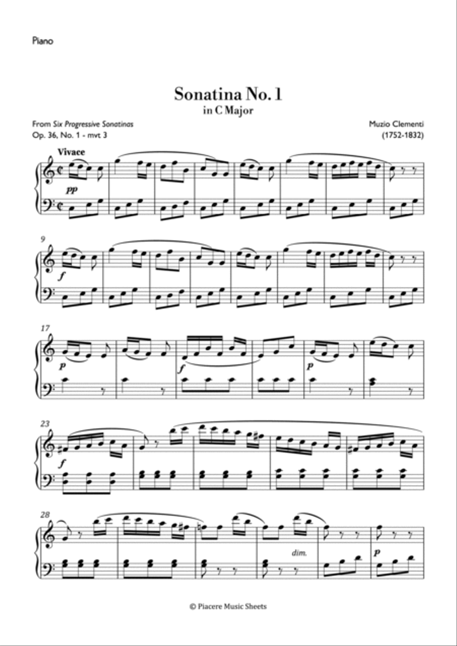 Clementi - Vivace from Sonatina No.1 in C Major - Easy Piano Method scores gallery preview page 2