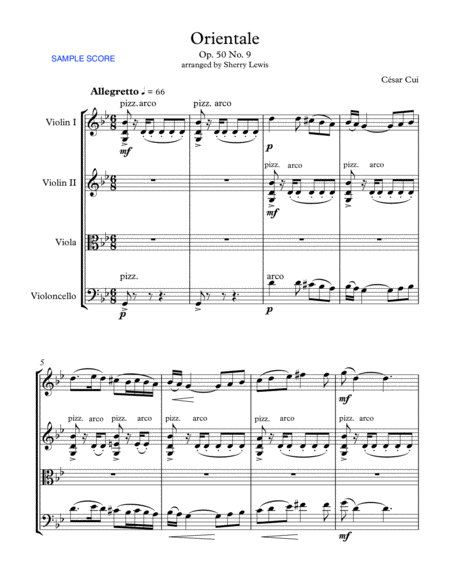 ORIENTALE, César Cui, String Quartet, Intermediate Level for 2 violins, viola and cello image number null
