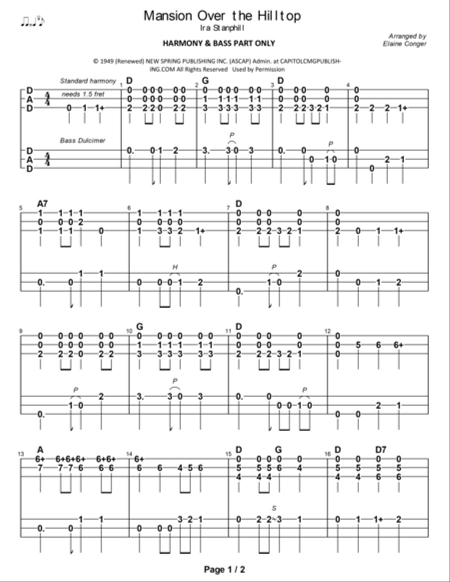 Mansion Over The Hilltop Dulcimer scores gallery preview page 2