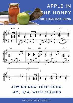 Jewish New year song. Dip the apple in the honey. Rosh Hashanah song