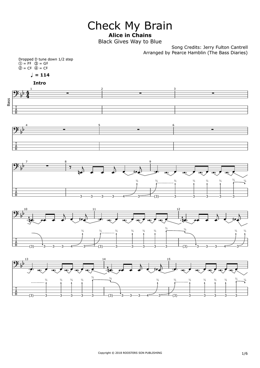Check My Brain Bass Guitar Tablature scores gallery preview page 1