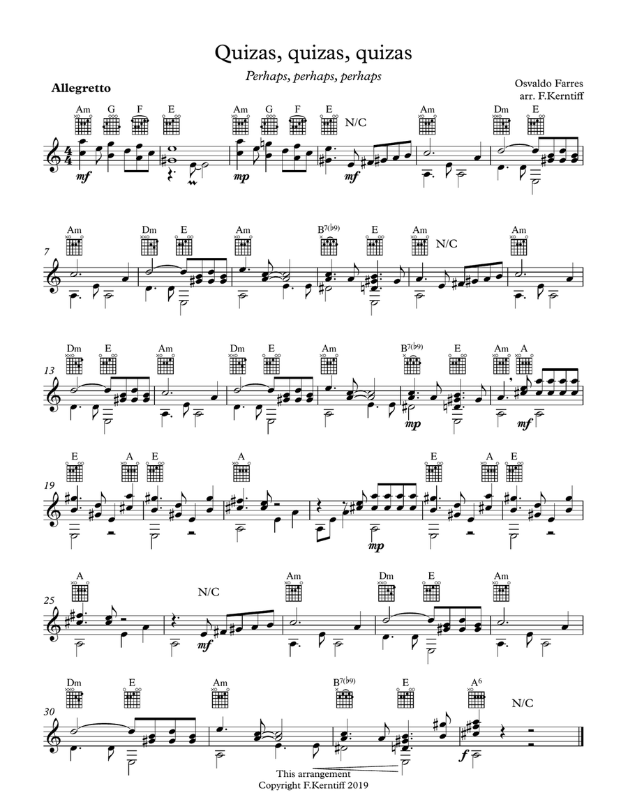 Quizas, Quizas, Quizas (perhaps, Perhaps, Perhaps) Guitar Solo - Digital Sheet Music