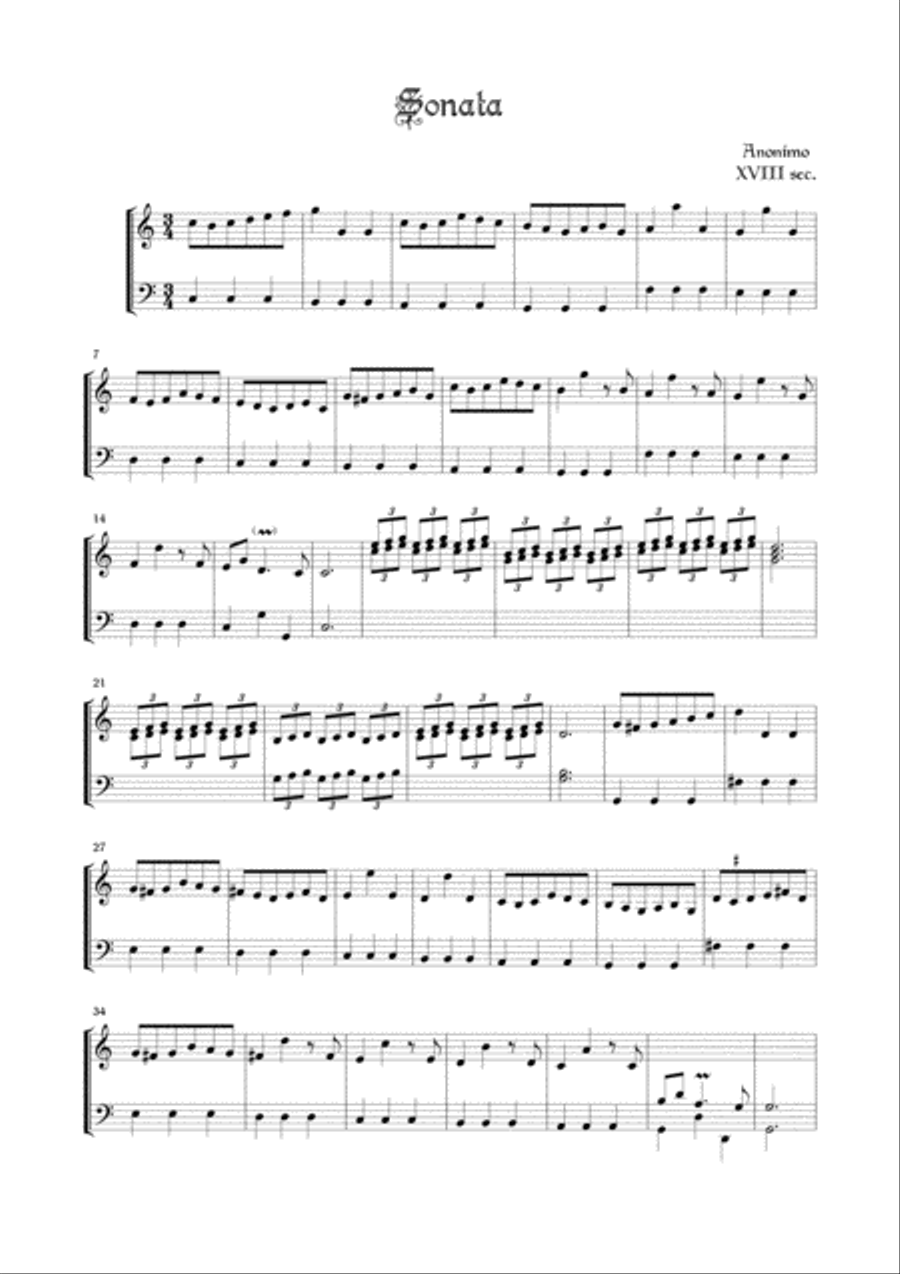 SONATA - Anonymous Sec. XVIII - For Organ Harpsichord scores gallery preview page 1