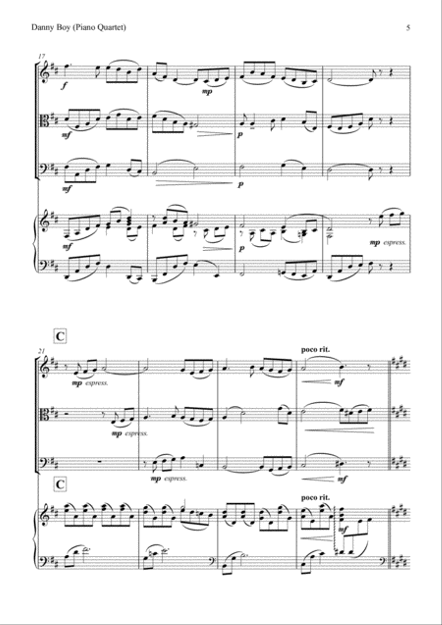 Danny Boy Piano Quartet scores gallery preview page 5
