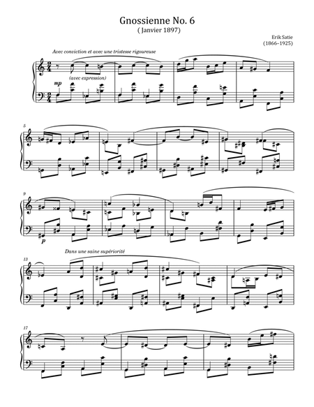 Erik Satie - Gnossiennes No.6 - from Trois Gnossiennes - Original For Piano Solov image number null